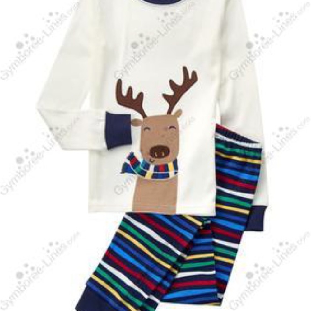 NWT Gymboree Kids Reindeer Pajama Set - White and Multicolor